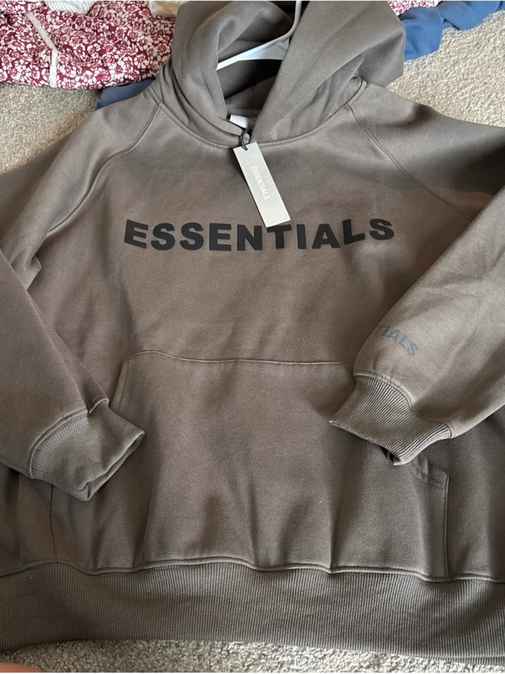 Essentials Taupe Logo Hoodie with Tag